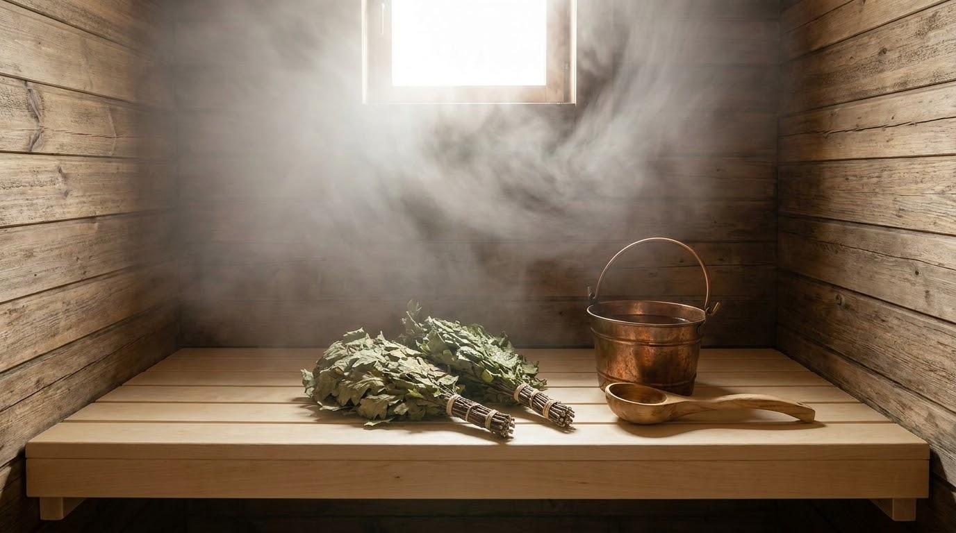 Ein Dampf-Meister leitet ein Sauna-Ritual